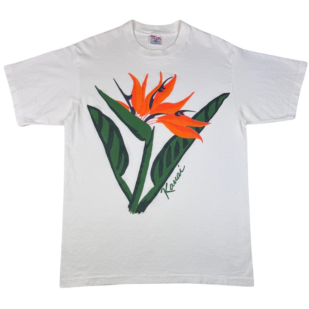 Kauai White Short Sleeve Tee with Orange Bird of Paradise Graphic